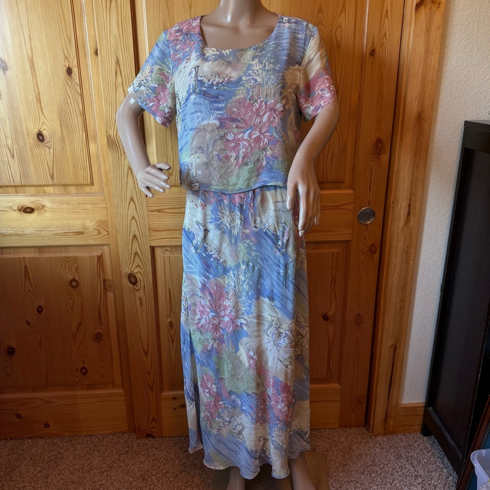 Vintage 90s Carol Anderson Pastel Cottage Core Maxi Dress Size 8 Whimsical Boho